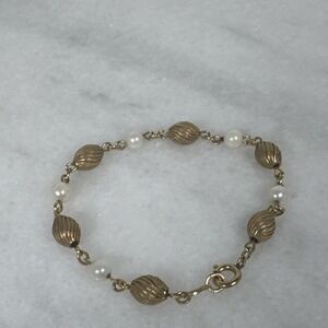 1/20 12K Yellow GOLD FILLED Fresh Water PEARL Bead Tennis Link Bracelet 7"